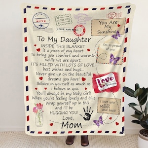 Cobertor de carta para minha filha com amor e mãe - presente da mãe para a filha