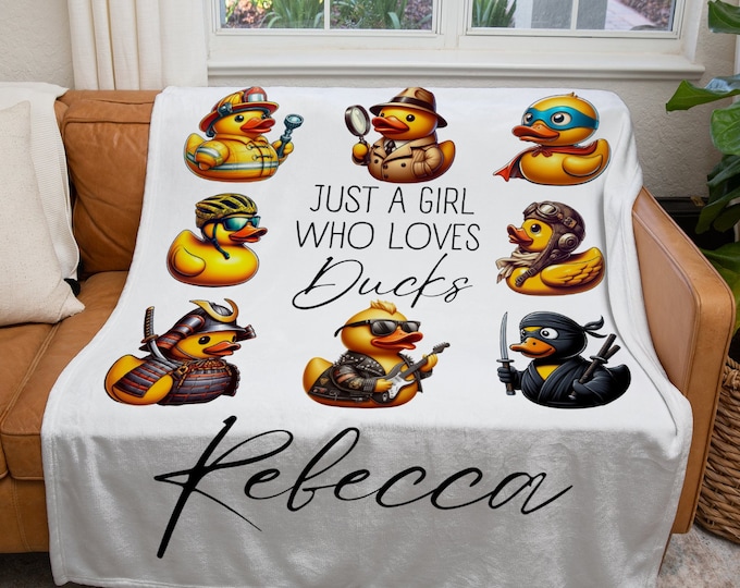 Personalized Ducks Blanket, Custom Just a Girl Who Loves Ducks Blanket, Kids Ducks Lover Gift Blanket, Duck-Themed Throw Blanket