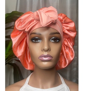 Double-layer Stretch Tie Satin Bonnet with Elastic Nape and Butterfly ties