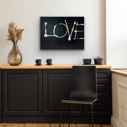LOVE Splatter Paint Acrylic shops Canvas - Black and Off-White Graffiti Love Art - Custom Handmade Canvas