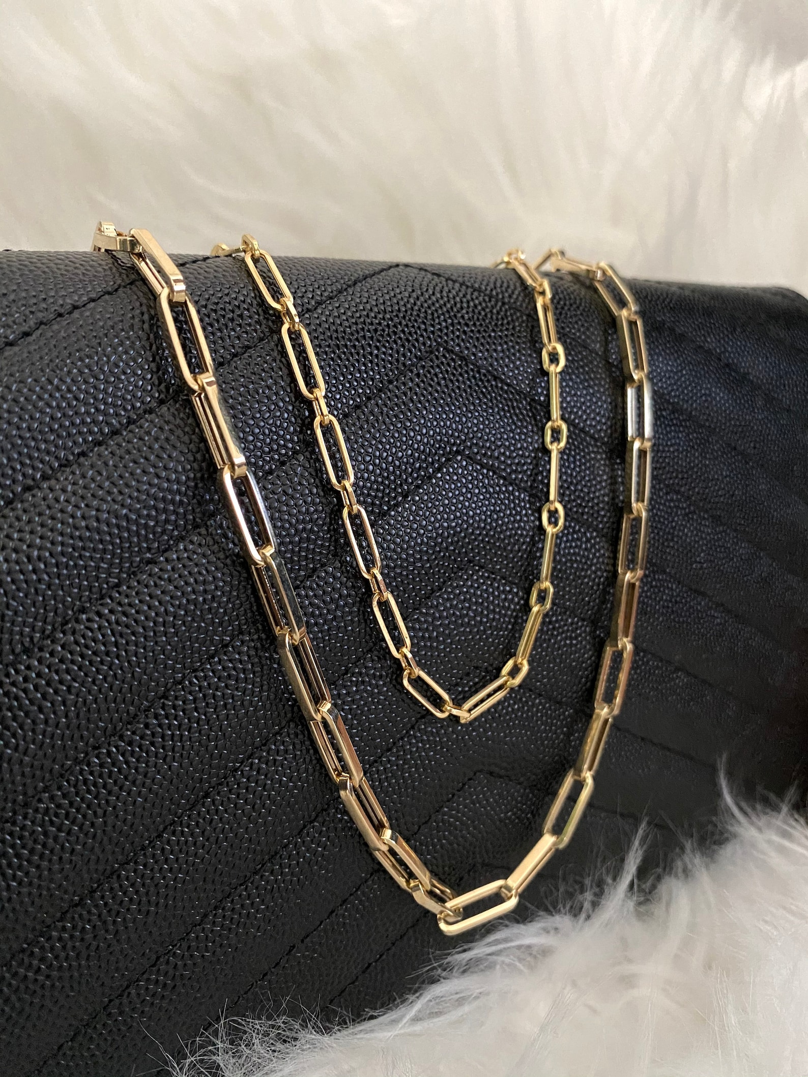 14K Gold 16 inch Paper Clip Necklace Etsy