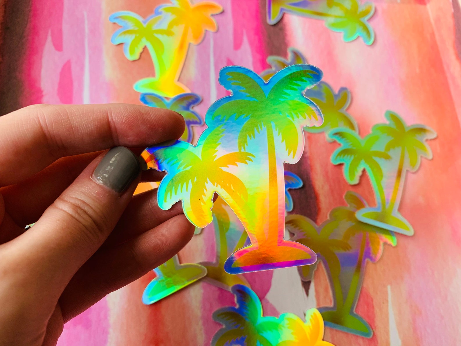 Holographic Palm Tree Sticker 3x3 inch Waterproof Laptop | Etsy