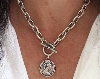 Collar de plata con cierre de palanca, Collar de palanca, Collar de cadena de plata, Collar de palanca de plata