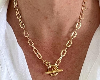 Gold paperclip necklace for women, Gold layering necklace, Paper clip necklace