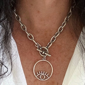 Evil eye necklace, Silver necklace with evil eye pendant, Silver evil eye necklace