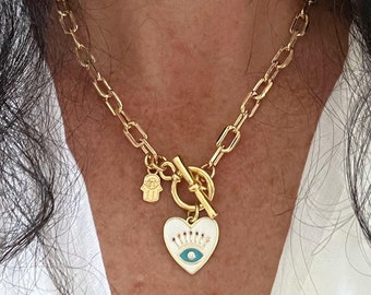 Evil eye necklace,  Gold necklace with evil eye pendant, Gold evil eye necklace