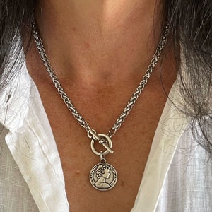Silver necklace with toggle clasp, Toggle necklace, Silver chain necklace, Silver toggle necklace