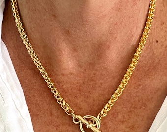 Collar de oro con cierre de palanca, Collar de cadena de oro, Collar de palanca, Collar de oro