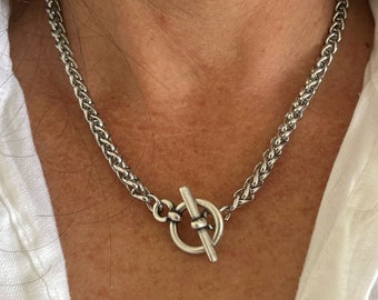 Silver necklace with toggle clasp, Toggle necklace, Silver chain necklace, Silver toggle necklace, Gift for her