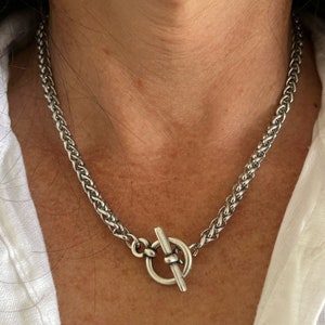 Silver necklace with toggle clasp, Toggle necklace, Silver chain necklace, Silver toggle necklace, Gift for her