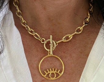 Evil eye necklace, Gold necklace with evil eye pendant, Gold evil eye necklace
