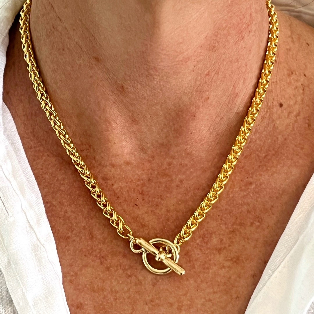 Gold Necklace With Toggle Clasp, Gold Chain Necklace, Toggle Necklace ...