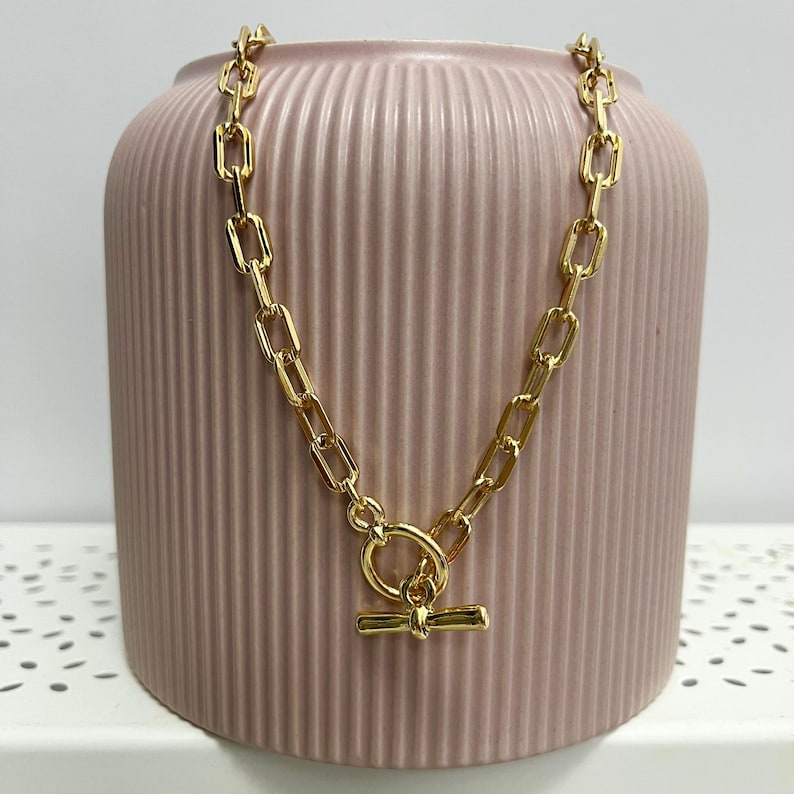 Chain necklace, Gold chain necklace, Gold toggle necklace, Gold chain, Gold necklace chain image 4