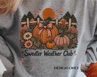 Fall Sweater Weather PNG, Vintage Pumpkin Floral T-Shirt PNG Sublimation Design, Digital Download