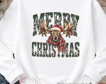 Christmas Moose PNG, Merry Christmas PNG, Santa Forest Animal Sublimation Design, Evergreen PNG, Digital Download