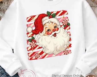 Santa Claus PNG, Retro Candy Cane Sublimation Design, Vintage Christmas Santa PNG T-shirts, Digital Download