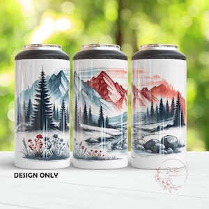 Patriotic Mountains 4 in 1 Can Cooler Wrap PNG Design, July 4th 4in1 Can Cooler Sublimation Tumbler, Country Cooler PNG Instant Download