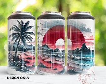 Beach Sunset Can Cooler Wrap PNG: 4-in-1 Sublimation Design (Digital Download)