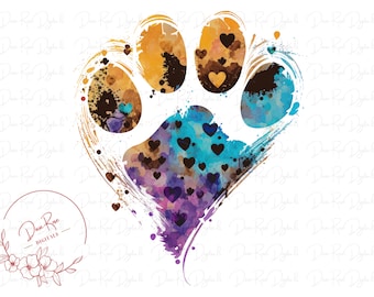Dog Paw Print Heart PNG: Pet Lover Sublimation Design (Digital Download)