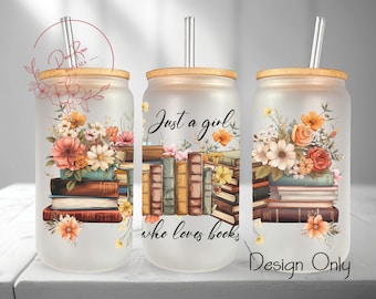 Books Libbey Glass Can Wrap: Book Lover Sublimation Design (PNG)