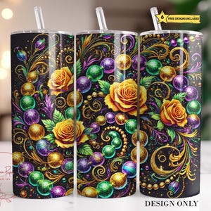Mardi Gras Tumbler Wrap PNG Design, Mardi Gras Roses 20 Oz Tumbler Sublimation Designs, NOLA Mask Beads Tumbler Design PNG Digital Download