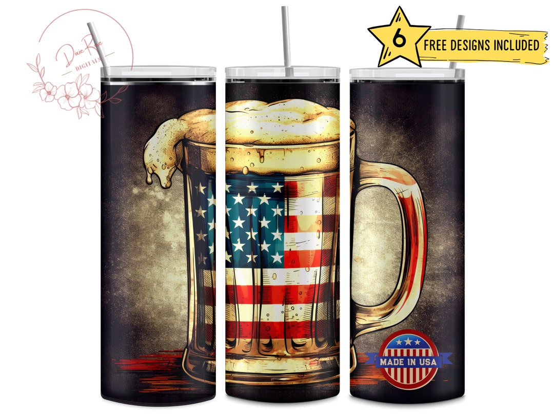 Beer Mug, Made in the USA, US Flag, Patriotic, Freedom, 20 Oz Skinny ...