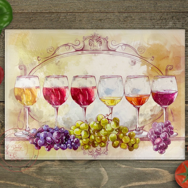 Wine Cutting Board Design Download, Wine Glasses Cutting Board PNG, Vintage Cutting Board Printable PNG, Grapes Cutting Board PNG
