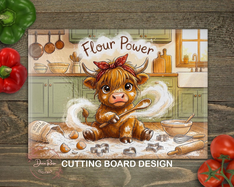 Baby Highland Cow Cutting Board PNG, Baking Farm Sublimation Cutting ...