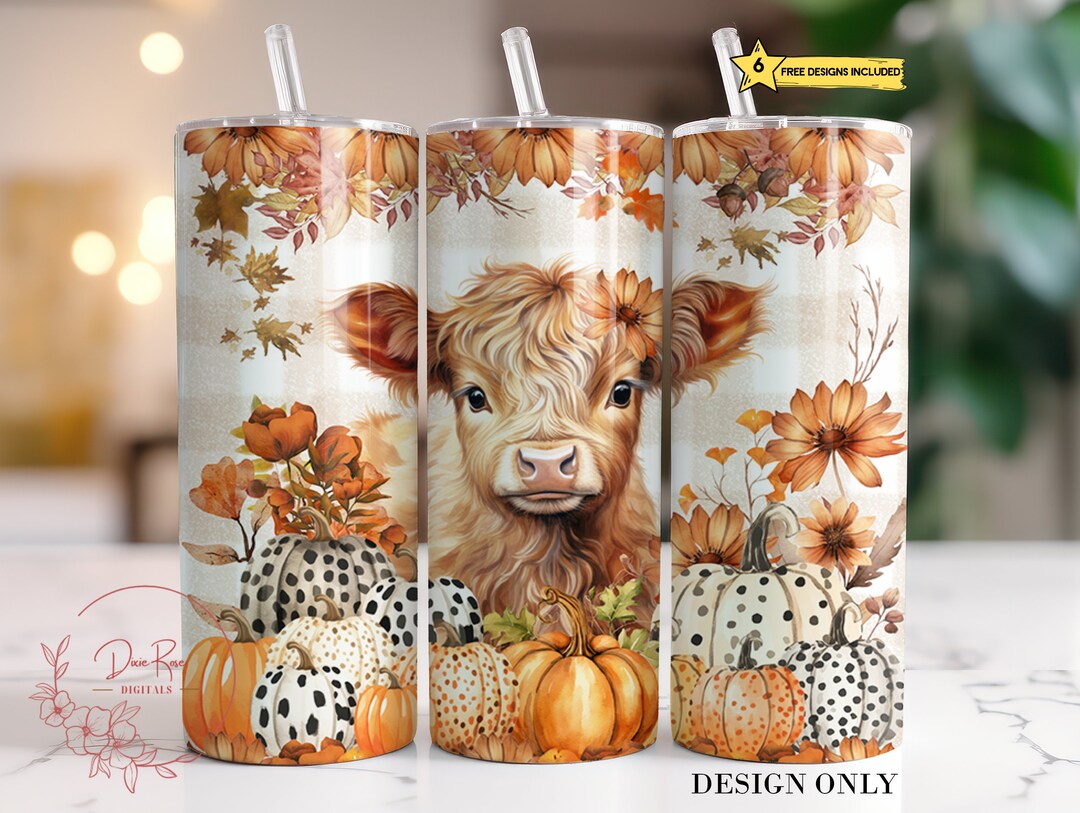 Baby Highland Cow Tumbler Wrap, Fall Pumpkins 20 Oz Skinny Sublimation ...