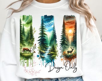 Watercolor Whitetail Deer PNG: Rustic Nature Scene Sublimation Design (Digital Download)