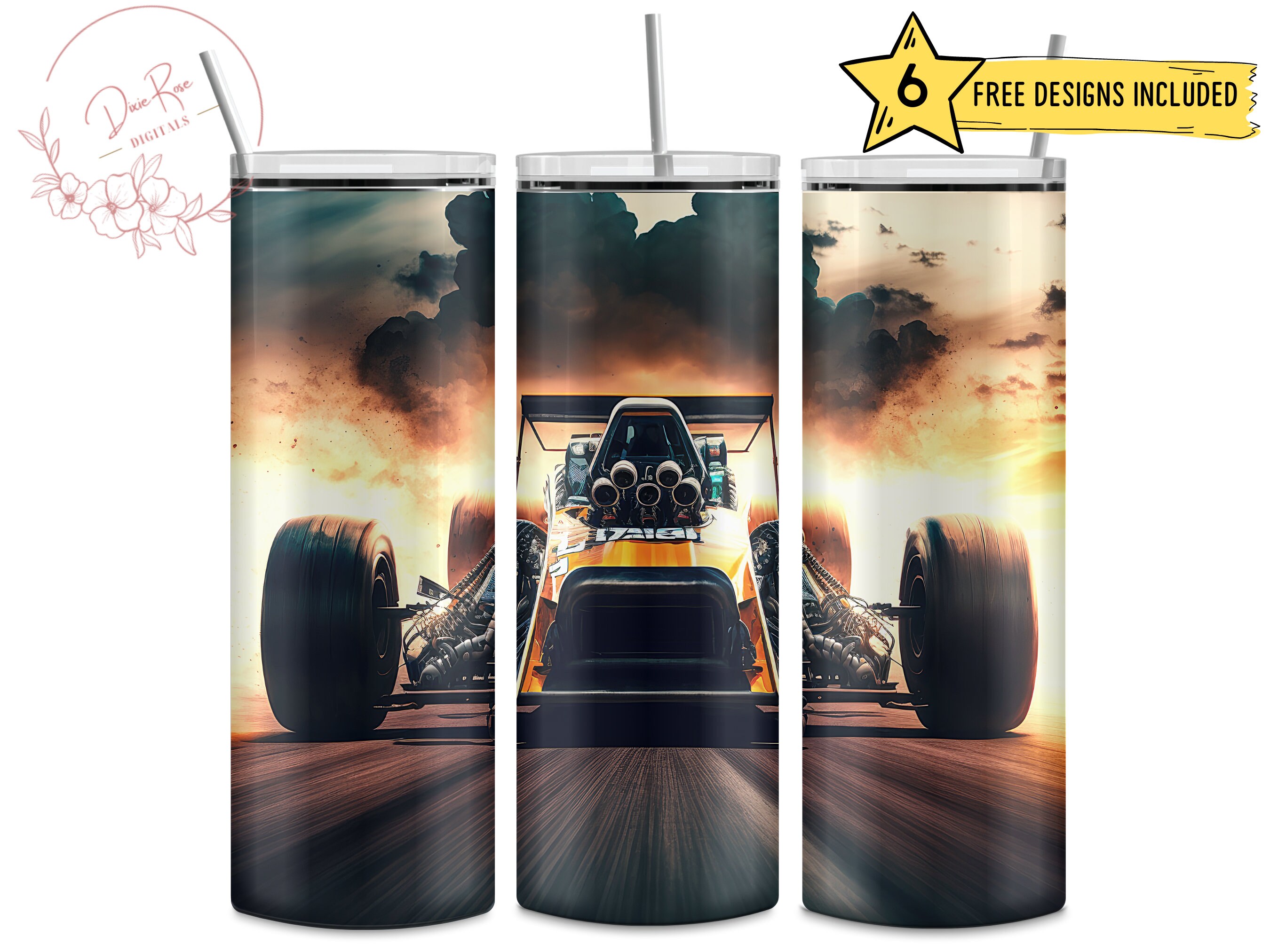 Drag Racing Car, Track, Vehicle 20 Oz Skinny Sublimation Tumbler Wrap Digital Design PNG File Download