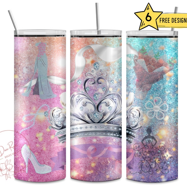 Beauty Pageant, Gowns, Crown, Ribbon Sash, Queen, 20 Oz Skinny Sublimation Tumbler Wrap, Digital Design PNG Tumbler File Download