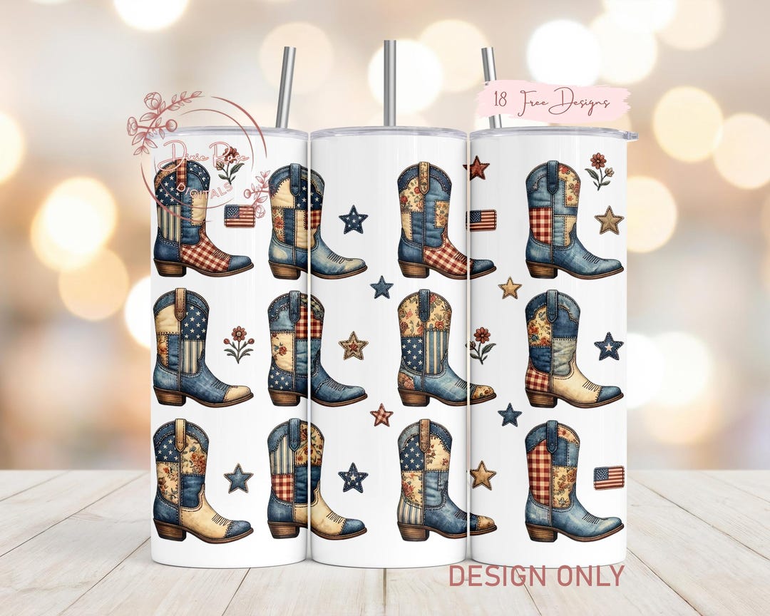 Patriotic Cowgirl Boots Tumbler Wrap PNG, Western Cowboy Sublimation ...