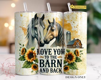 Country Horses Tumbler Wrap PNG, Horse Farm 20 Oz Skinny Tumbler Sublimation Design, Country Western Sunflower Tumbler PNG Design