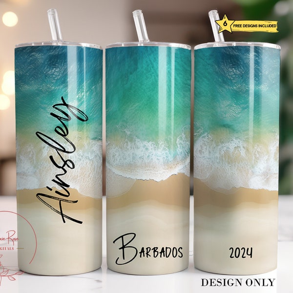 Personalized Beach Tumbler Wrap, Ocean Beach 20 Oz Sublimation Tumbler PNG Design, Customized Vacation Trip Tumbler Design Digital File