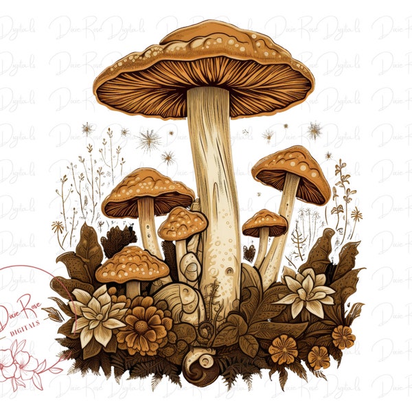 Mushrooms, Aesthetic, Cottagecore PNG Design, Transparent png, Sublimation PNG, T-Shirts, Digital Art PNG File, Instant Digital Download png