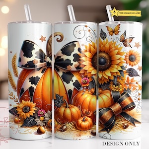 Fall Pumpkins Tumbler Wrap PNG, Pumpkin Sunflower 20 Oz Skinny Tumbler Sublimation Design, Autumn Coquette Pumpkin Tumbler PNG Design
