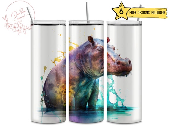 Hippo Hippopotamus Ink 20 Oz Skinny Sublimation Tumbler Wrap Digital Design  PNG File Download 