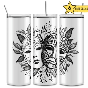 Theater, Play, Stage, Cinema Mask 20 Oz Skinny Sublimation Tumbler Wrap Digital Design PNG File Download