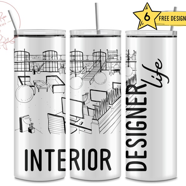 Interior Designer Life, Commercial, Office, Furniture, Occupation 20 Oz Skinny Sublimation Tumbler Wrap Digital Design PNG File Download