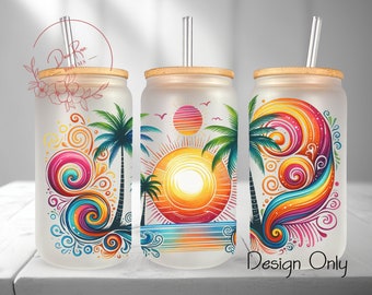 Sunset Beach Libbey Glass Can Wrap: 16 oz sublimatieontwerp (PNG-download)