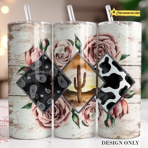 Western Floral Tumbler Wrap PNG: Boho Cactus Sublimation Design (Digital Download)