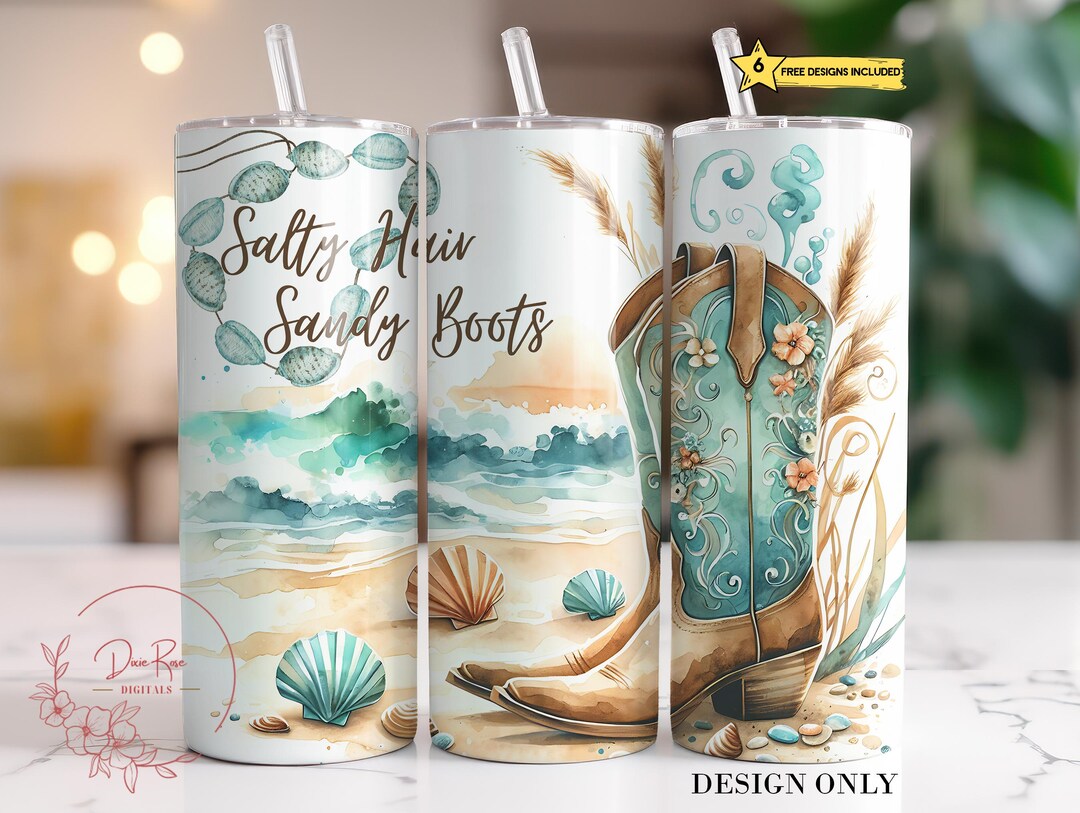 Coastal Cowgirl Tumbler Wrap PNG: Salty Hair Sandy Boots Sublimation ...