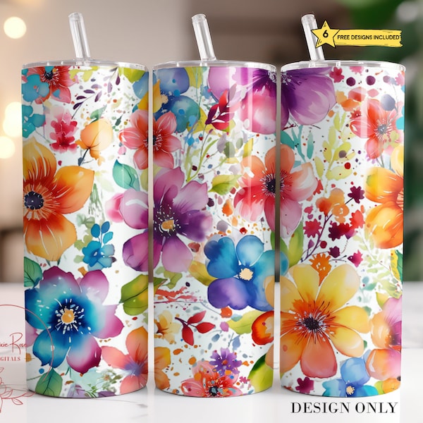 Rainbow Flowers Tumbler Wrap, 20 Oz Flower Lover Sublimation Tumbler PNG Design, Wild Flowers Tumbler Design Digital File Download