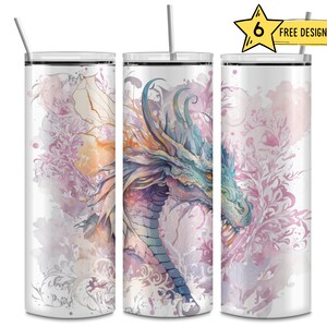 Dragon Watercolor 20 Oz Skinny Sublimation Tumbler Wrap Digital Design PNG File Download