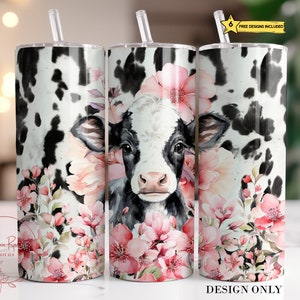 Dairy Cow Tumbler Wrap, Baby Cow 20 Oz Skinny Sublimation Tumbler PNG, Rustic Country Cow Tumbler Design Télécharger fichier numérique image 1