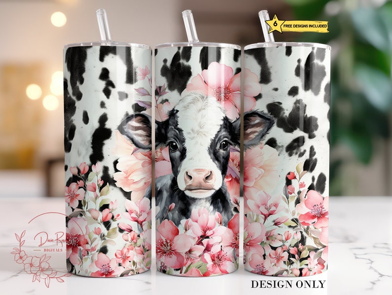 Dairy Cow Tumbler Wrap, Baby Cow 20 Oz Skinny Sublimation Tumbler PNG, Rustic Country Cow Tumbler Design Télécharger fichier numérique image 1