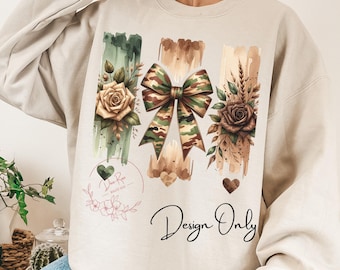 Camo Coquette Bow PNG: Watercolor Hunting Sublimation Design (Digital Download)
