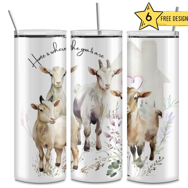 Goats Home Cute Funny, Country Western Southern 20 Oz Skinny Sublimation Tumbler Wrap Digital Design PNG File Download