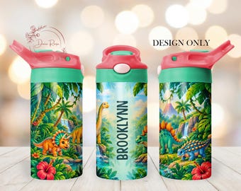 Kids Dinosaur PNG Tumbler Wrap Design, Dino Custom 12 Oz Sippy Cup Sublimation PNG, Digital Download